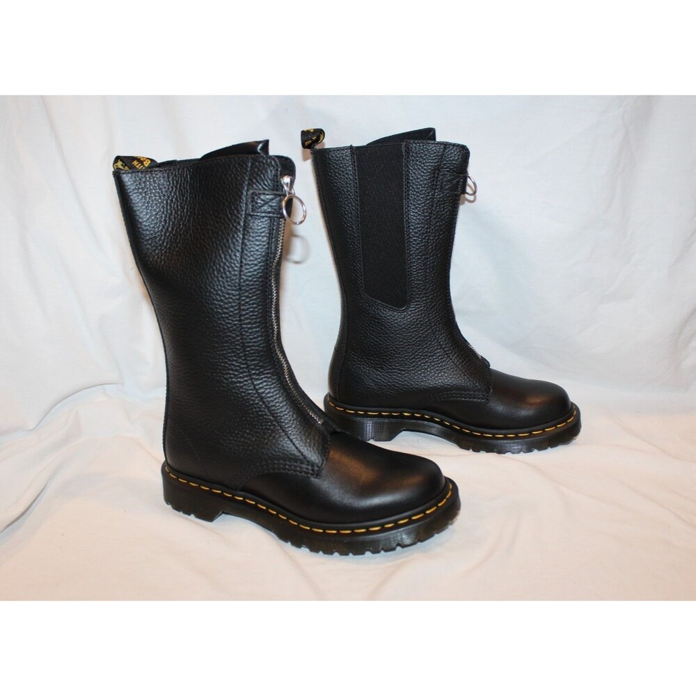 DR. MARTENS 1B99 FRONT ZIP MID CALF LEATHER BOOTS $270 BLACK LEATHER SZ 7 EU 38